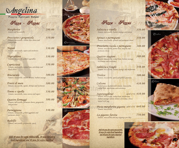 italian food menu in english