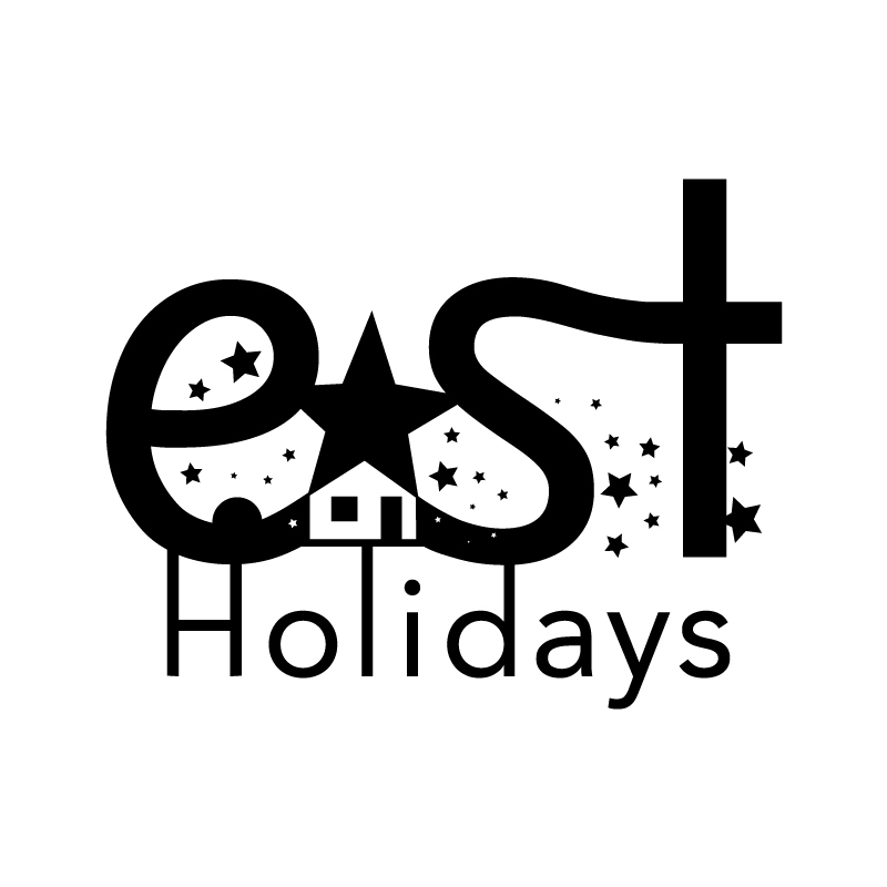 A black and white East Holidays logo