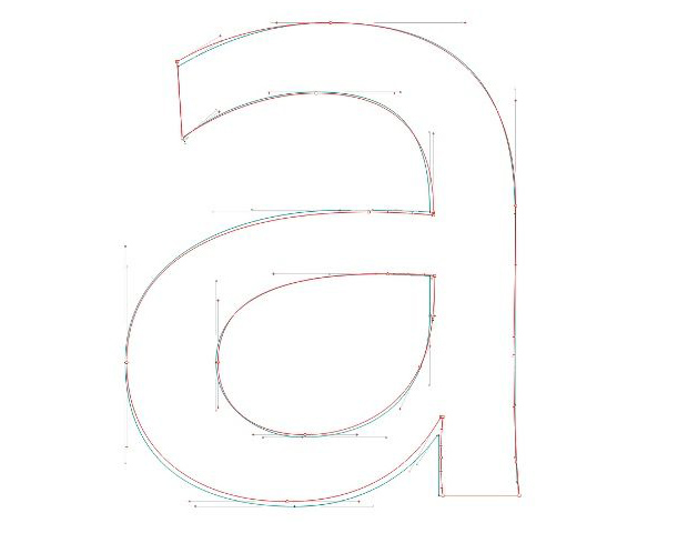 font: letter a - vector handles showing