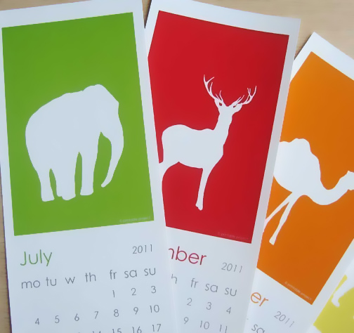 Calendar Design - animals - block colors - silhouette 